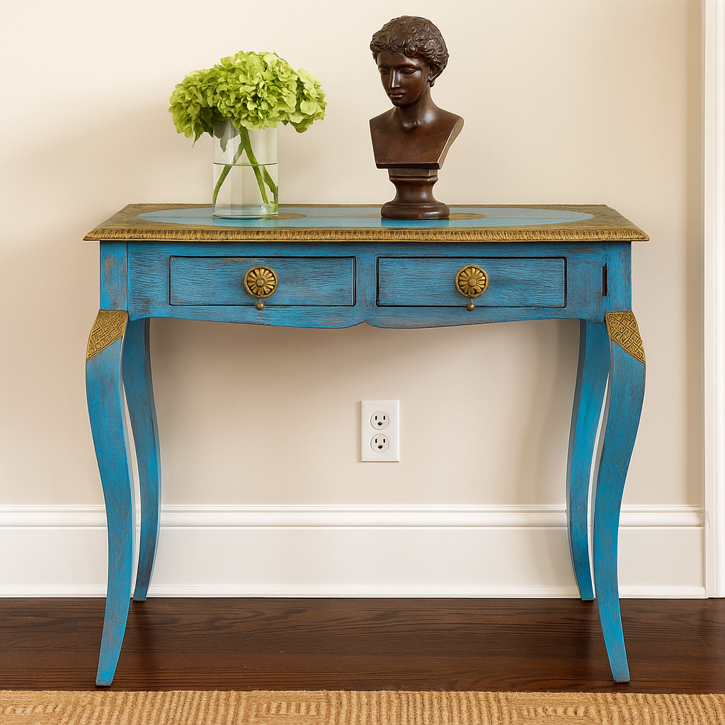 Nathan Wood Brass Inlaid Console Table