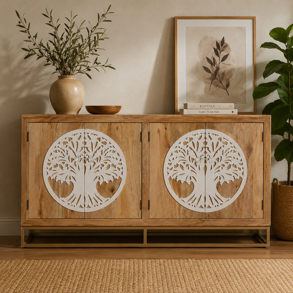 Leona Hand Card Wooden Sideboard