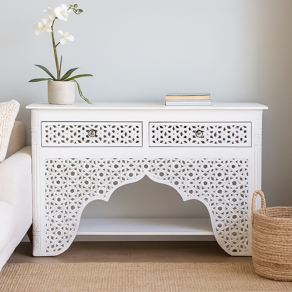 James Hand Carved Wooden Console Table