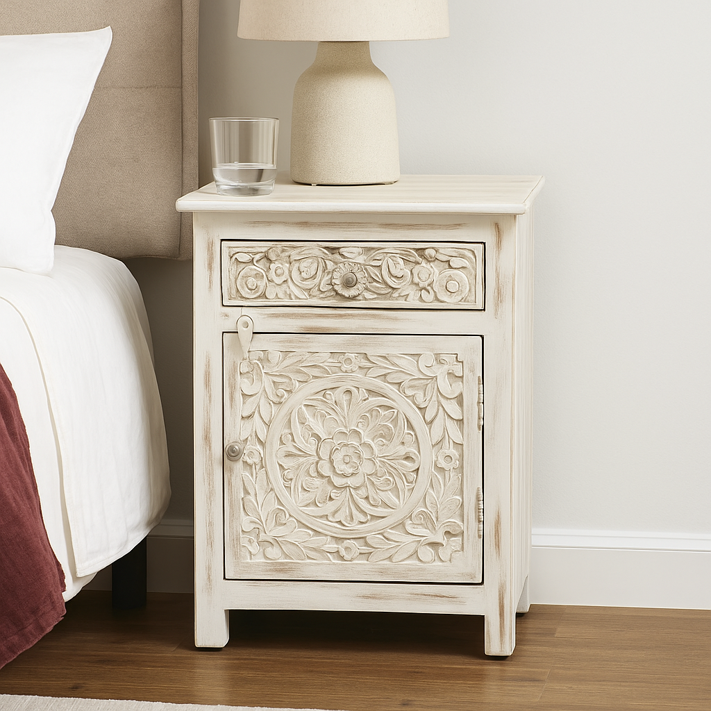 Sofia Hand Carved Bedside Table