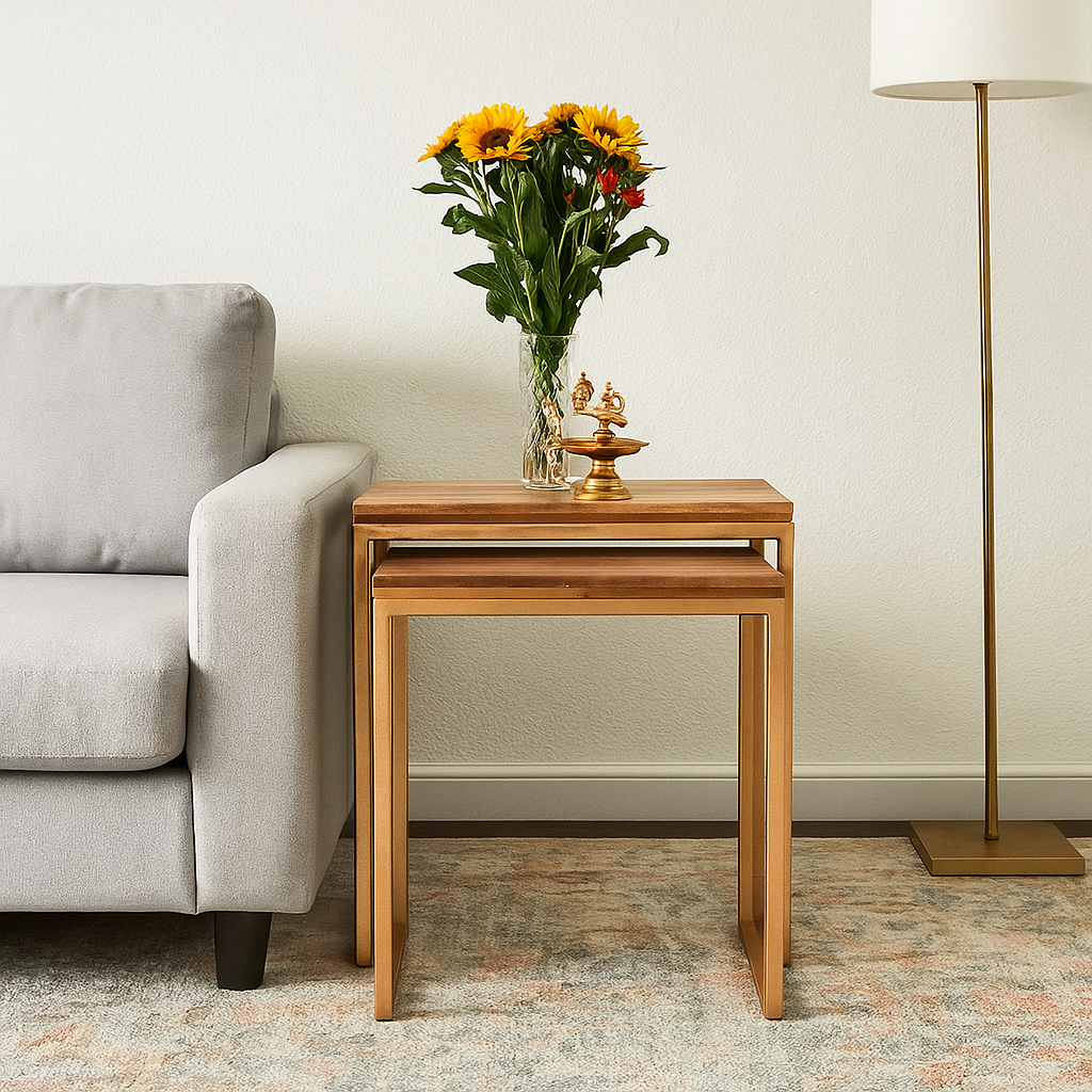 Luci Hand Carved Wooden Nesting Table