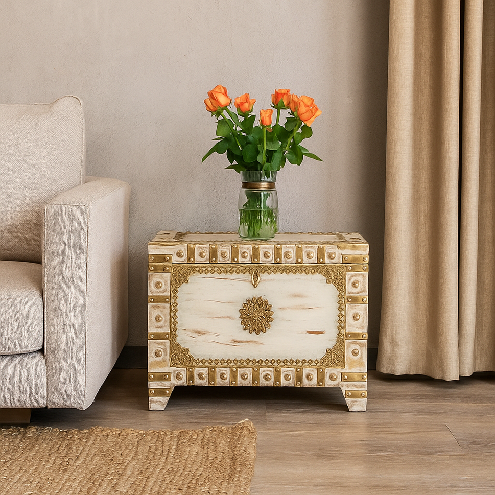 Camila Carved Wooden Storage Trunk